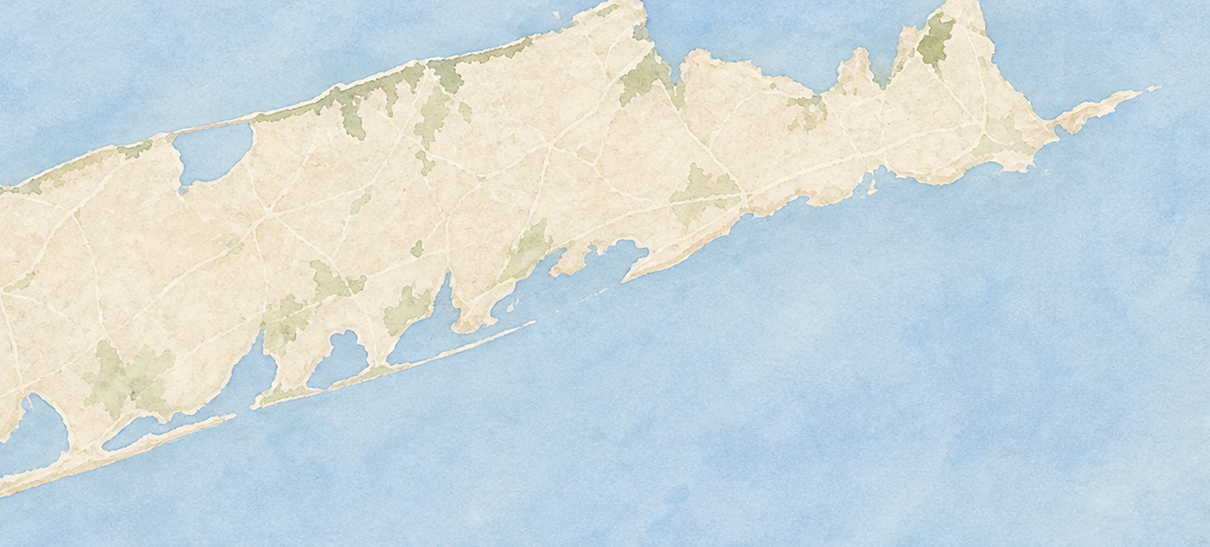 Watercolor map of the South Fork of Long Island